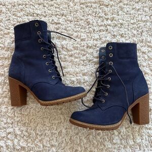 Navy Blue Timberland heel booties